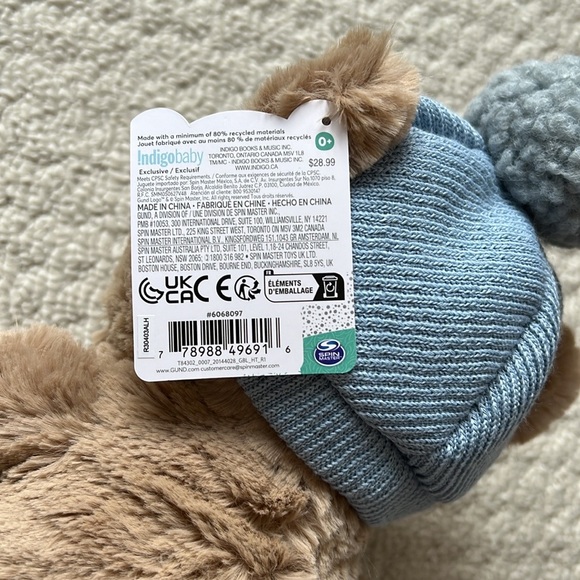 NWT - Baby Bear Wearing Blue Winter Hat & Matching Baby Hat With Bear Ears - Picture 9 of 9